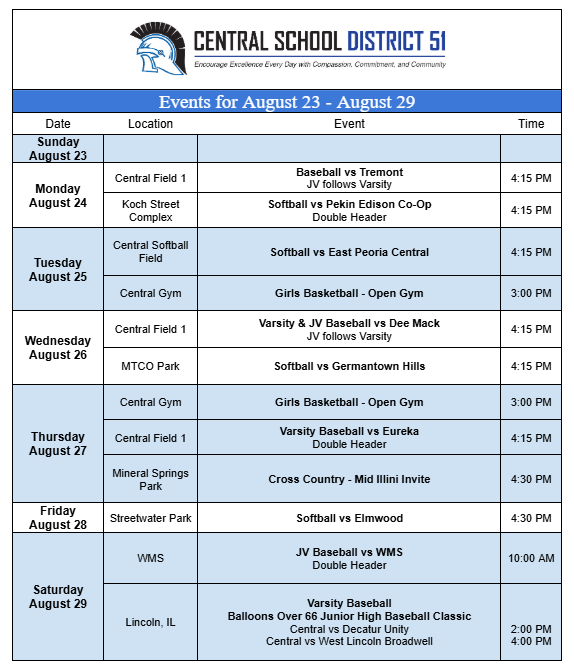 Upcoming Events for August 23-29