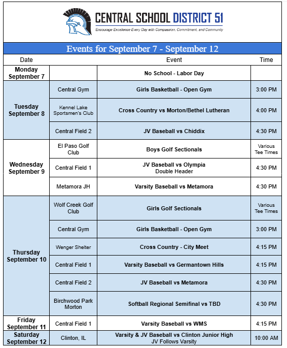 Upcoming Events for September 7-12