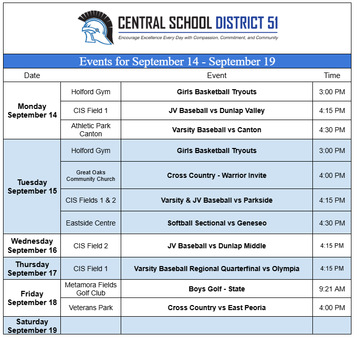 Upcoming Events for September 14-19
