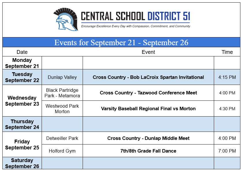 Upcoming Events for September 21-26