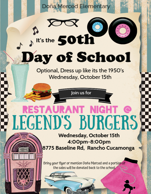 Restaurant Night at Legend's Burgers 10/15/25