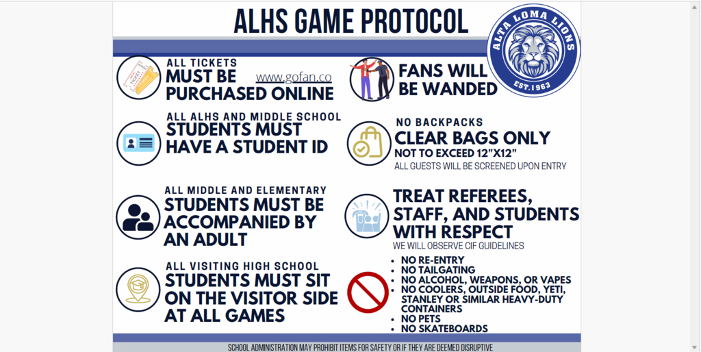 ALHS Football Game Protocol