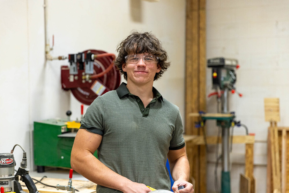 Central Tech Construction student Vincent Brinker standing in the classroom