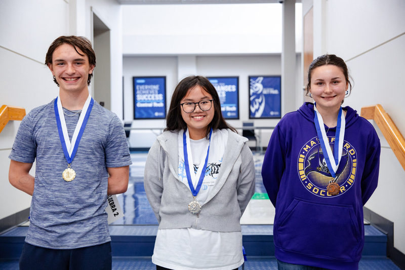 Winners of the Central Tech STEM Day Algebra II competition (L-R): first place Aiden Cheek of Mannford, second place Suri Vu of Cushing, and third place Wora Yohanson of Mannford