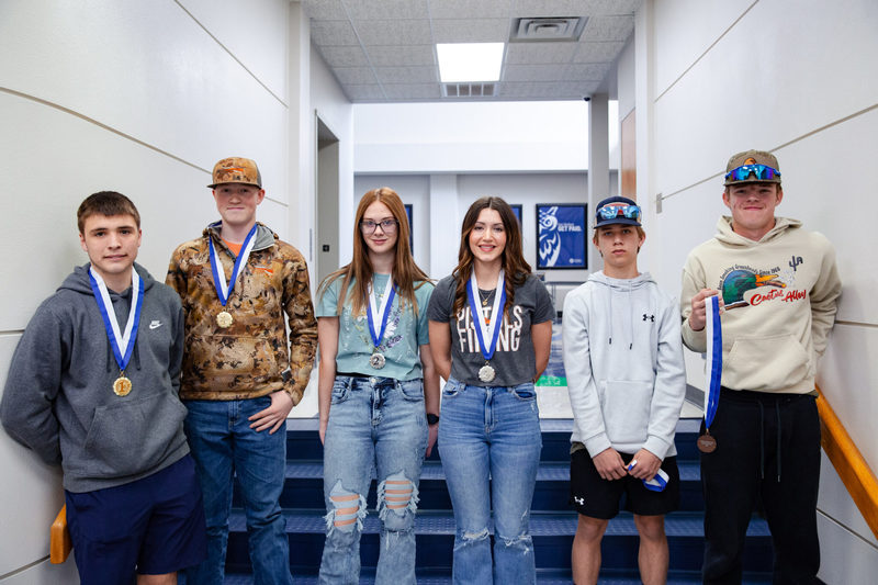 Winners of the Central Tech STEM Day High School Balloon-Powered Car competition (L-R): first place Cooper Shenold and Koda Mueggenbord of Yale, second place Addyson Hunter and Ava Freeze of Depew, and third place Waylon Marker and Kyler Fenton of Depew
