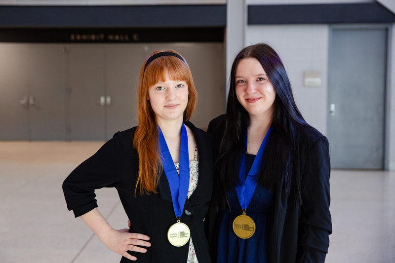 1st place in Global Marketing Team (S) was (L-R) Ava Harris, Sapulpa; Madison Clarke, Kiefer.
