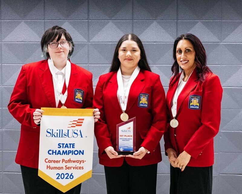 Earning 1st place in Career Pathways Human Services for postsecondary students is (L-R): Autumn Patterson, Drumright; Sarah Guzman, Drumright; Nicole Meyer, Drumright.