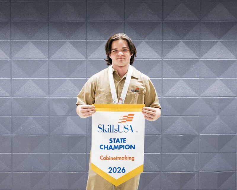 Earning 1st place in Cabinetmaking for secondary students is Wallace Ocker, Drumright.
