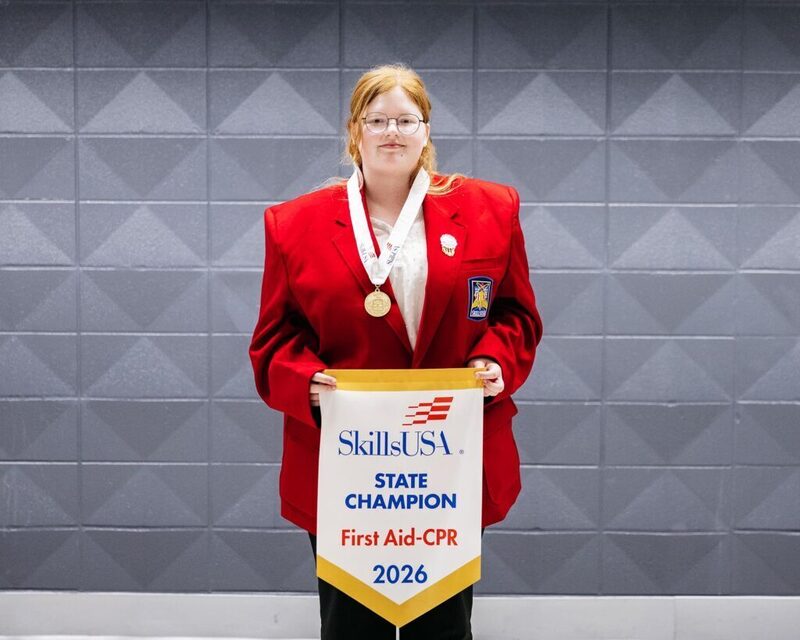 Earning 1st place in First Aid/CPR for postsecondary students is Autumn Mullins, Sapulpa.
