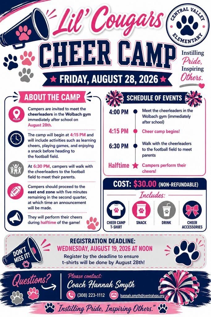 The Lil' Cougars Cheerleaders will showcase their skills on Friday, August 28th.