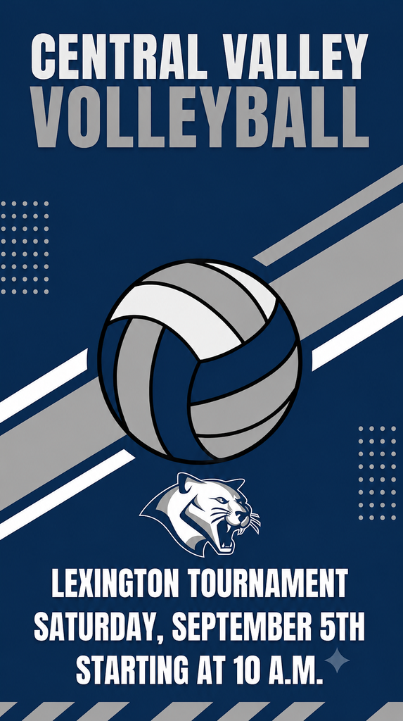 🏐🔥 VOLLEYBALL TOURNAMENT! 🔥🏐 The Central Valley Cougars are heading to Lexington for a day of tournament volleyball! 🐾🏐 📅 Saturday, September 5 📍 Lexington 🏐 Central Valley Cougars 🐾 🆚 Chase County Longhorns 🐂 ⏰ 20 minutes after Game #2 🏟️ East Gym Come support our Cougars and bring plenty of school spirit! 📣💪 LET’S GO, COUGARS! 🐾🏐