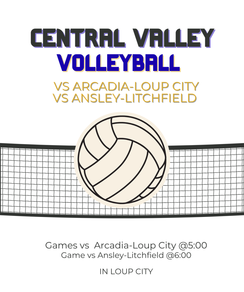 🏐 IT’S VOLLEYBALL GAME DAY! 🏐  Come cheer on the Central Valley Cougars as they compete in Loup City!  📍 Location: Loup City ⏰ 5:00 PM: Central Valley vs. Arcadia-Loup City ⏰ 6:00 PM: Central Valley vs. Ansley-Litchfield  Let’s pack the stands and show our Cougar pride! 💜💛  GO COUGARS! 🐾🏐