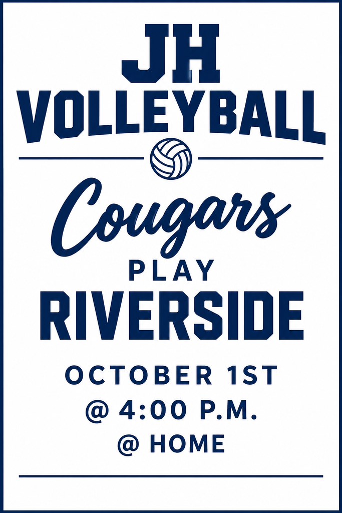 🏐🐾 IT’S GAME DAY, COUGAR FANS! 🐾🏐  Our Central Valley Jr. High Volleyball team takes on Riverside at HOME today! 💙🤍  📅 Thursday, October 1 ⏰ 4:00 p.m. 📍 Home court  Come fill the stands and cheer on our Cougars! Let’s bring the energy and show these girls our support! 🙌  #GoCougars #CentralValley #JHVolleyball