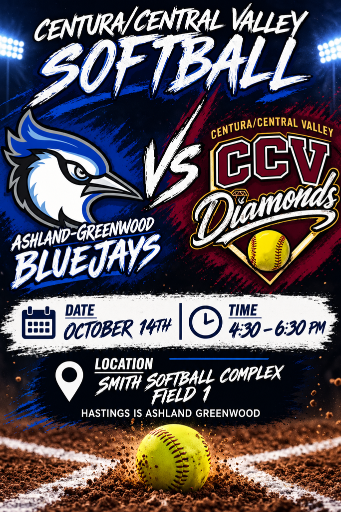 🥎💎 Let’s go, Diamonds! 💎🥎 The Centura/Central Valley Diamonds take on the Ashland-Greenwood Bluejays on Wednesday, October 14! 📍 Smith Softball Complex • Field 1 📅 Wednesday, October 14 ⏰ 4:30–6:30 p.m. Come cheer on our Diamonds and bring the energy! 💎👏 #GoDiamonds #CCVSoftball
