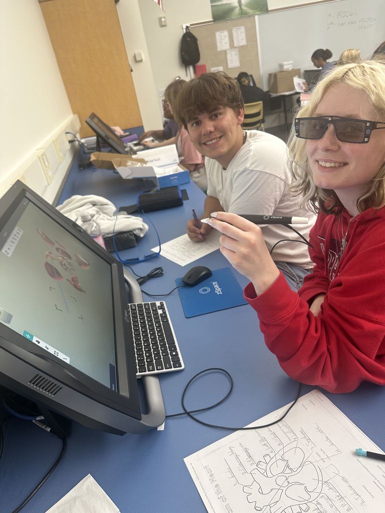 students studying parts of the heart in 3D