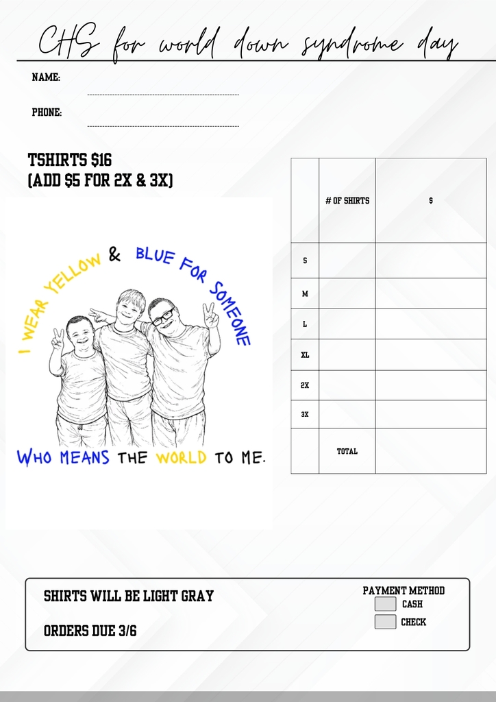 down syndrome shirt order form
