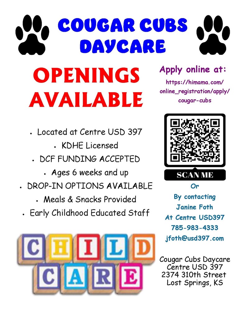 Cougar Cubs Daycare Openings Available