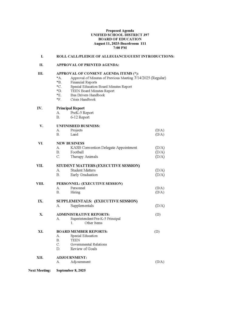 August 11, 2025 BOE Agenda