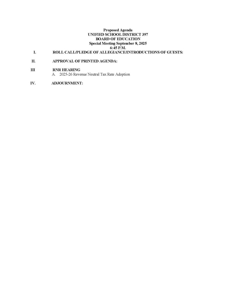 September 8, 2025, BOE Agenda RNR Hearing