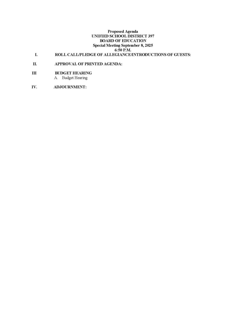 September 2025 BOE Agenda Budget Hearing