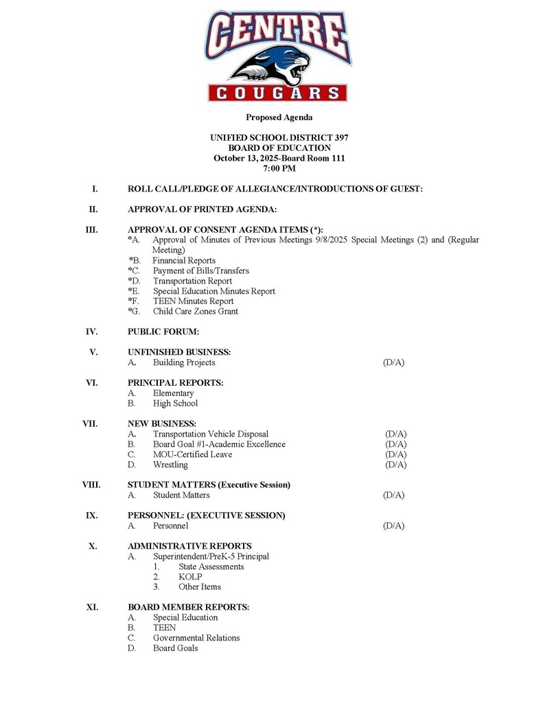BOE Agenda, October 13, 2025