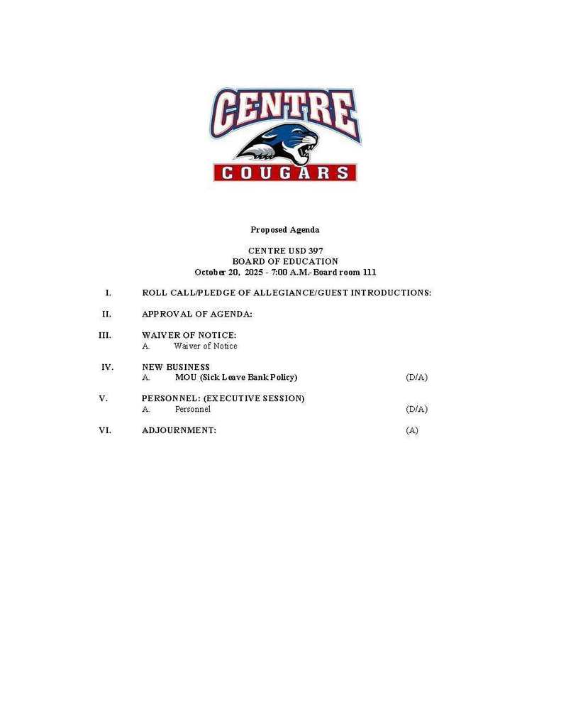Agenda for October special meeting