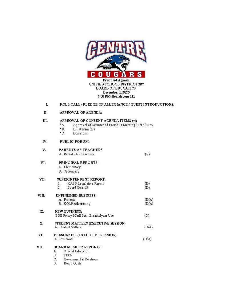 December 1, 2025 , BOE Agenda