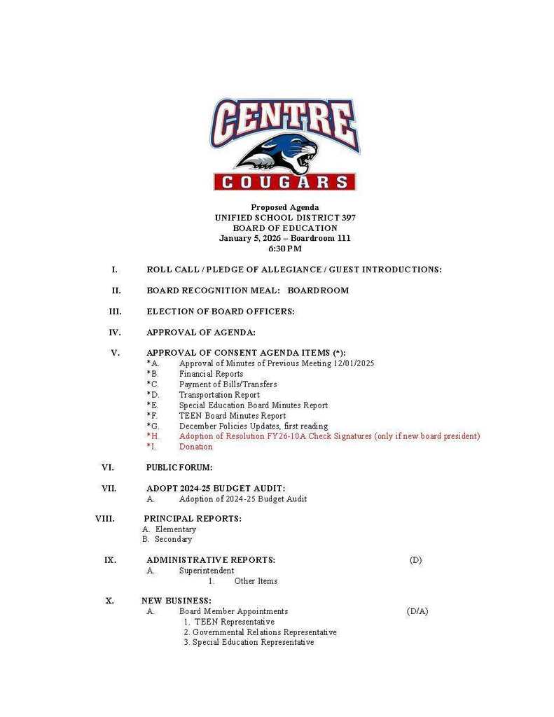 January  5, 2026 BOE Agenda