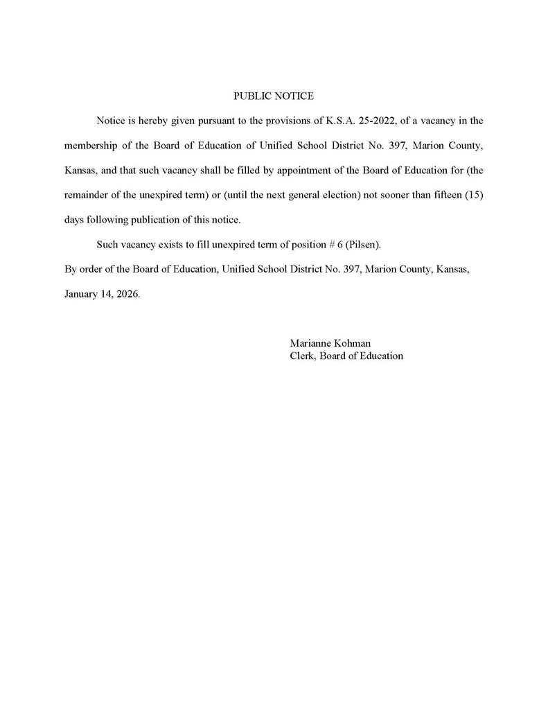 Public Notice of Board Vacancy