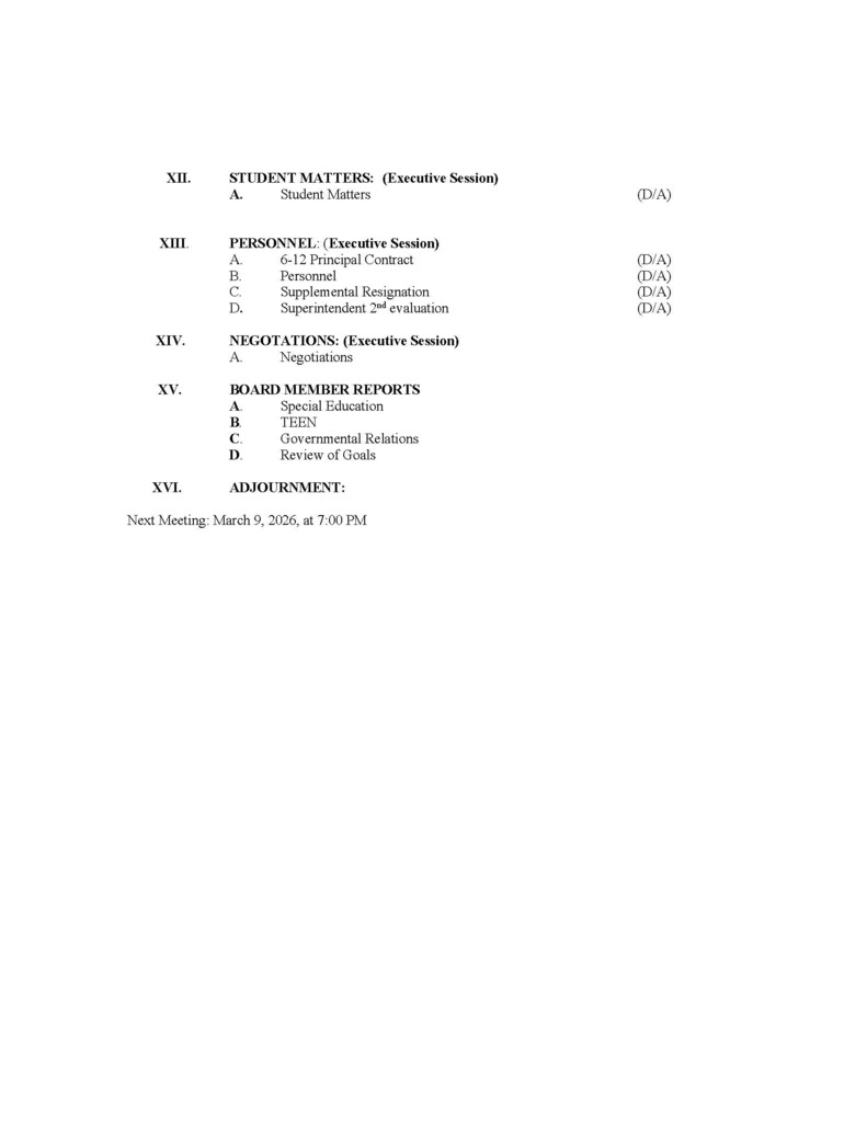 BOE Agenda, February 9, 2026-7:00 P.M.