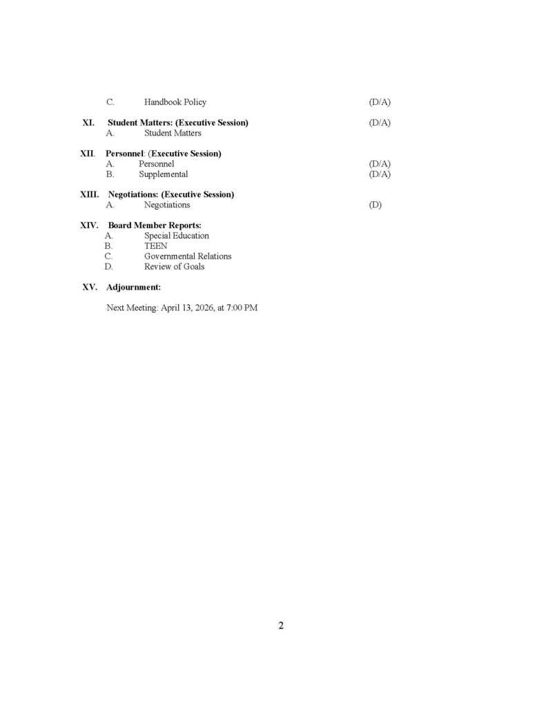 March 9, 2026 BOE Meeting Agenda