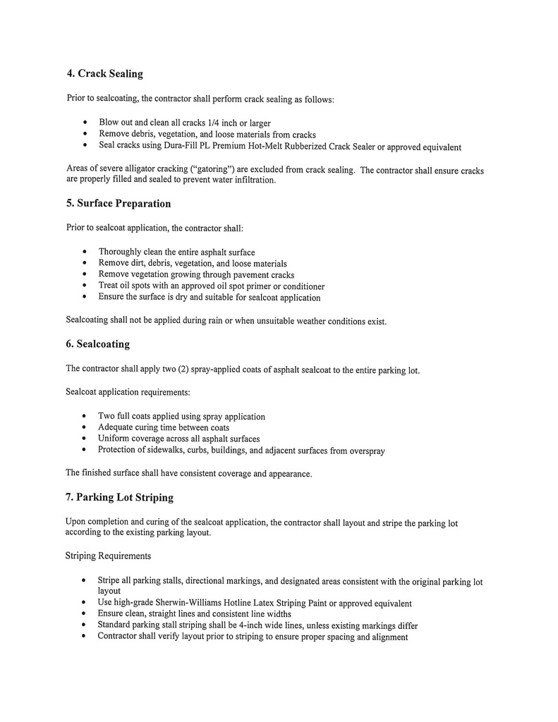 Sealed Bids Parking Lot Crack Sealing, Sealcoating, and Striping