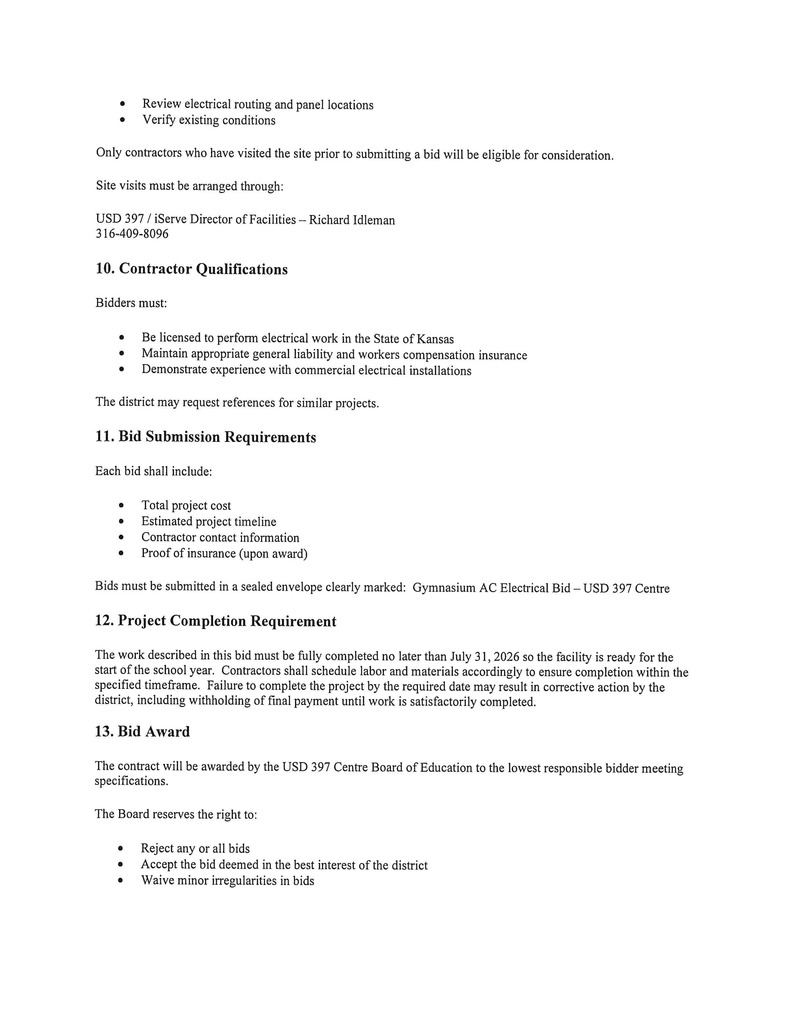 Sealed Bids Electrical Work-Gymnasium Air Conditioning