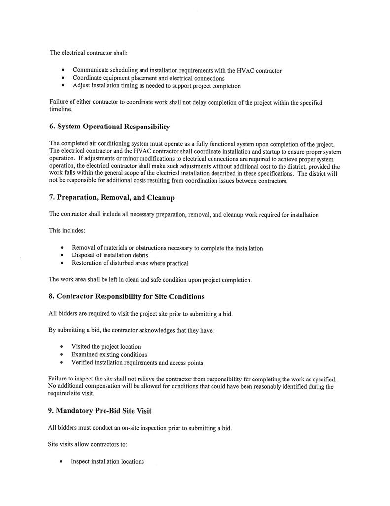 Sealed Bids Electrical Work-Gymnasium Air Conditioning