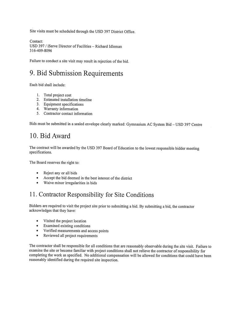 Sealed Bids  Gymnasium Air Conditioning System Installation