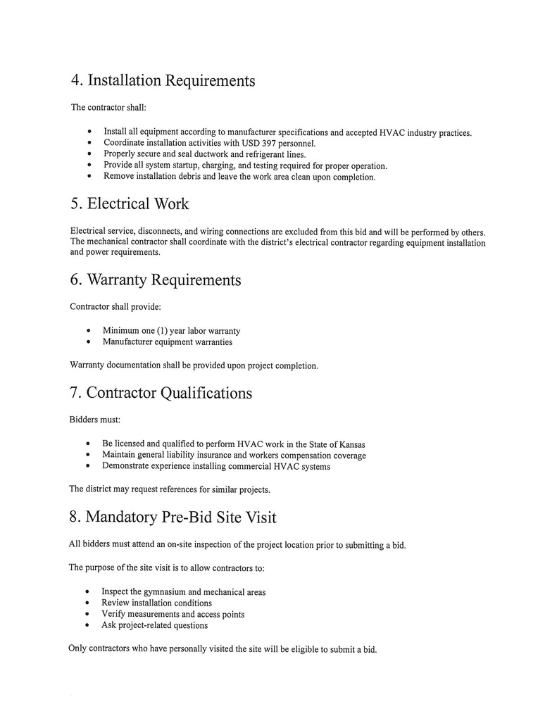 Sealed Bids  Gymnasium Air Conditioning System Installation