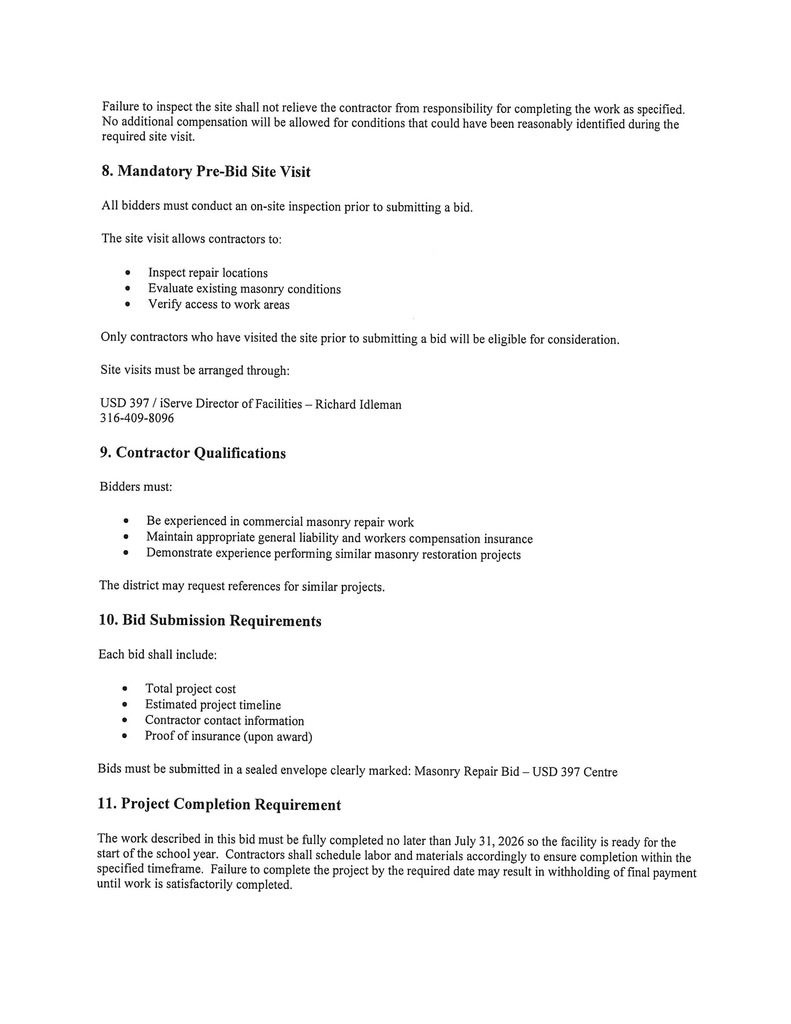 Sealed Bids  Masonry and Joint Repair Project