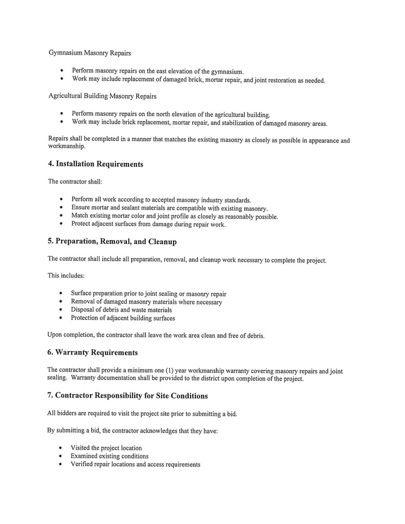 Sealed Bids  Masonry and Joint Repair Project