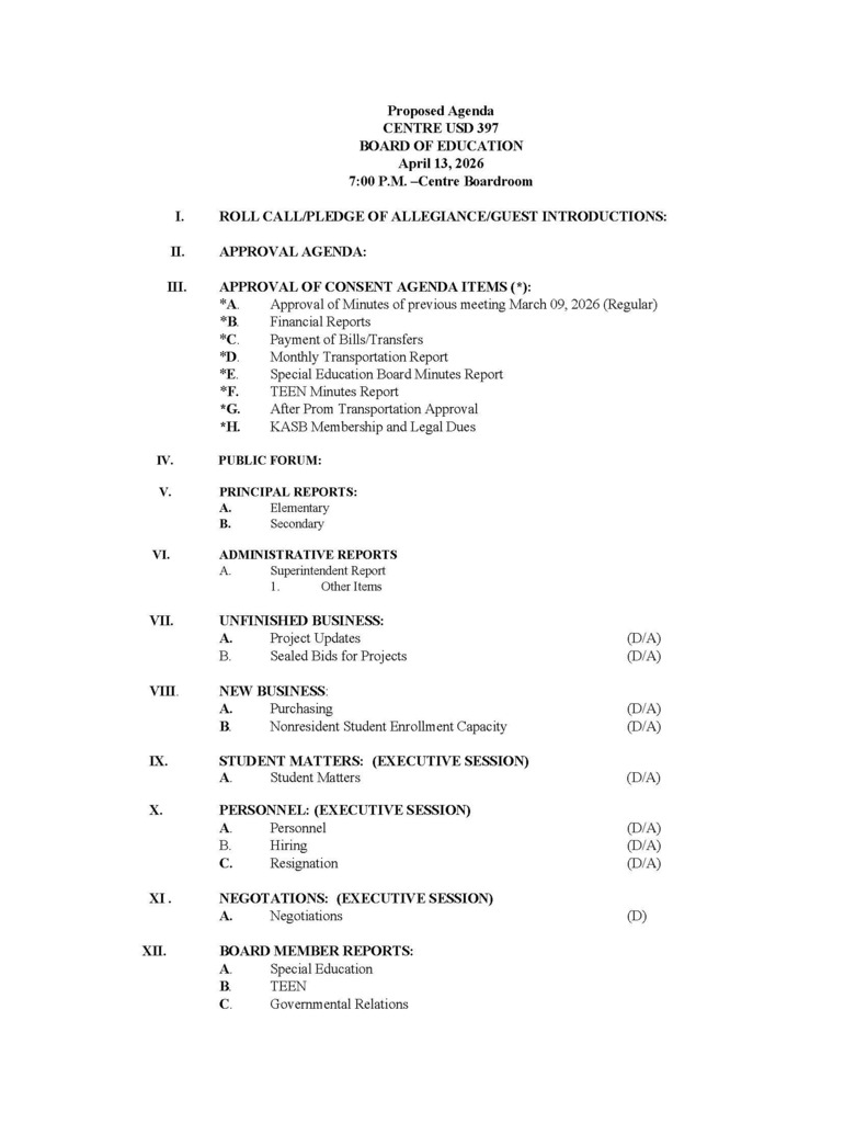 April BOE Agenda