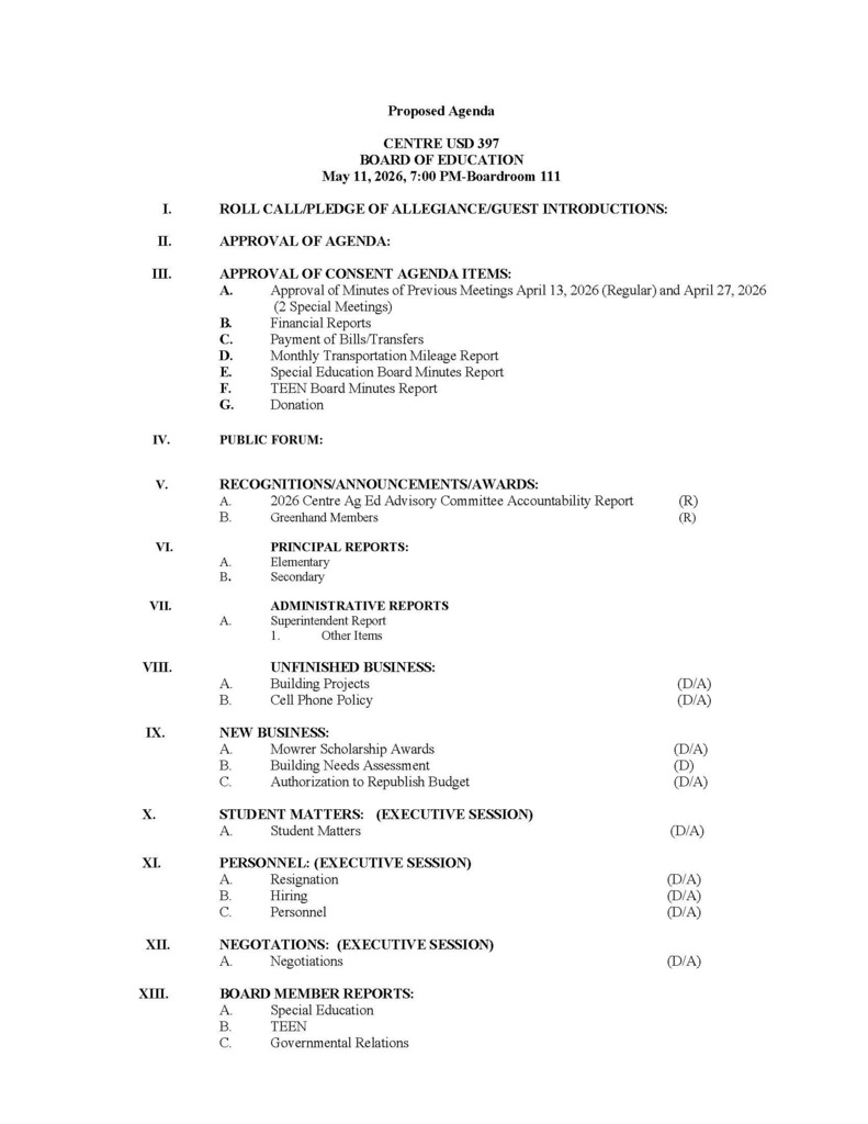 BOE Meeting, May 11, 2026-7:00 P.M.