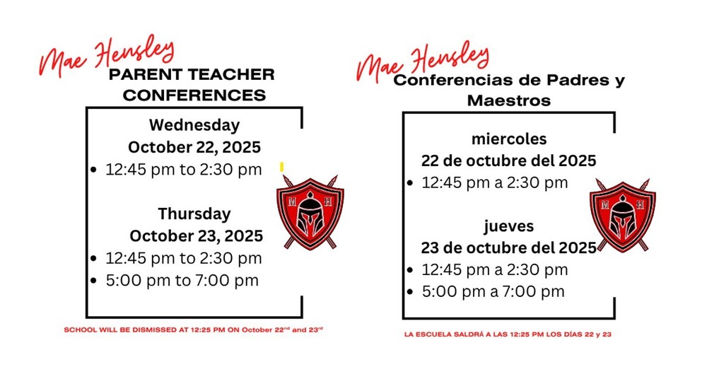 Parent Teacher Conferences October 22 and 23