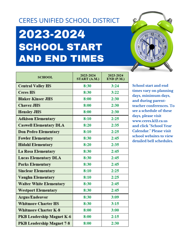 2023-2024 School Start and End Times | Ceres Unified School District
