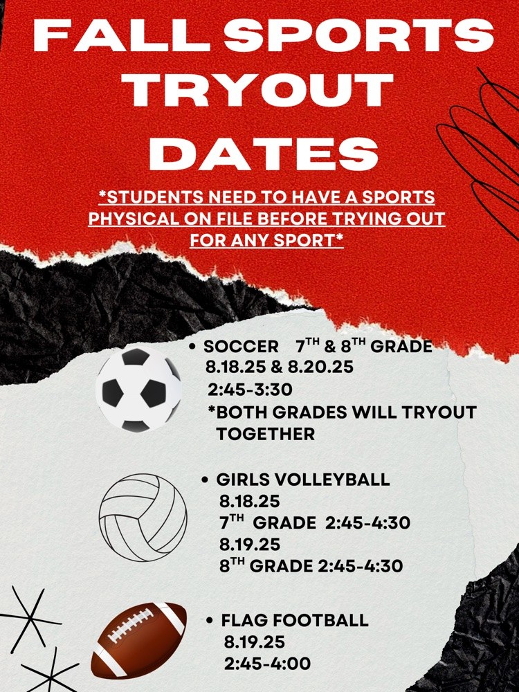 sports tryouts Aug 18-20