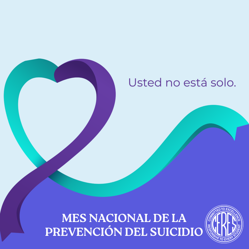 Suicide Awareness ribbon; text reads "Usted no esta solo."