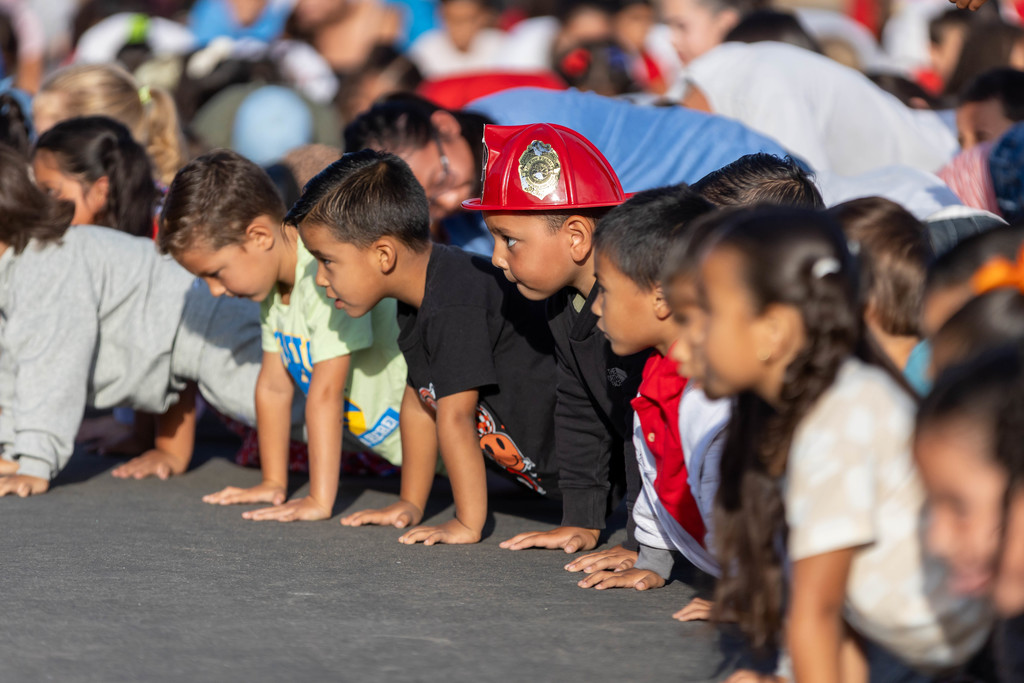 students doing push ups