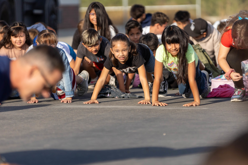 students doing push ups