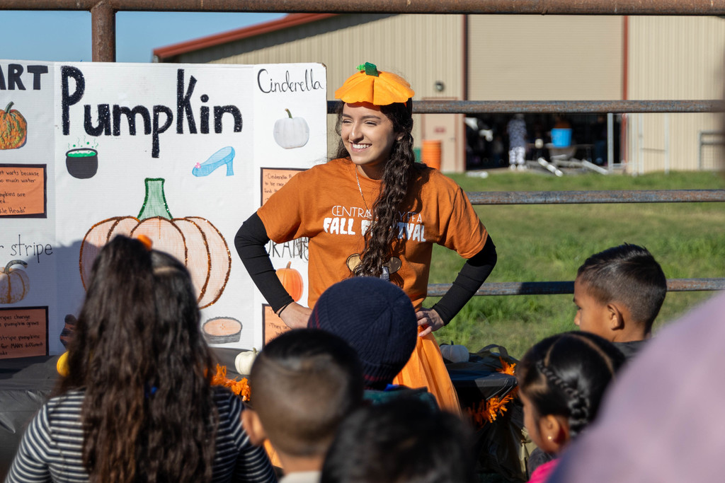 student dressed as a pumpkin