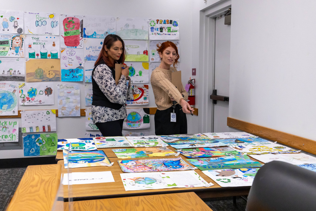 Small group of people looking at art
