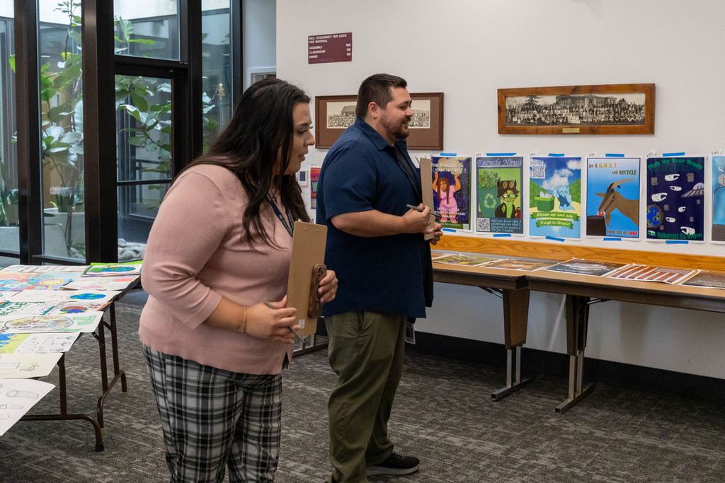 Small group of people looking at art