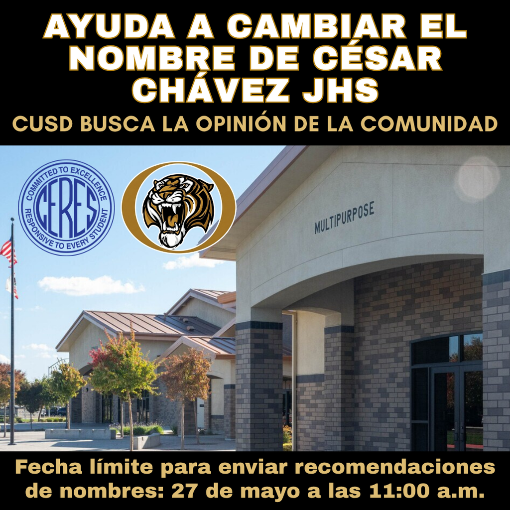 CCJHS Multipurpose building with headline: Ayuda a Cambiar el Nombre de Cesar Chavez JHS